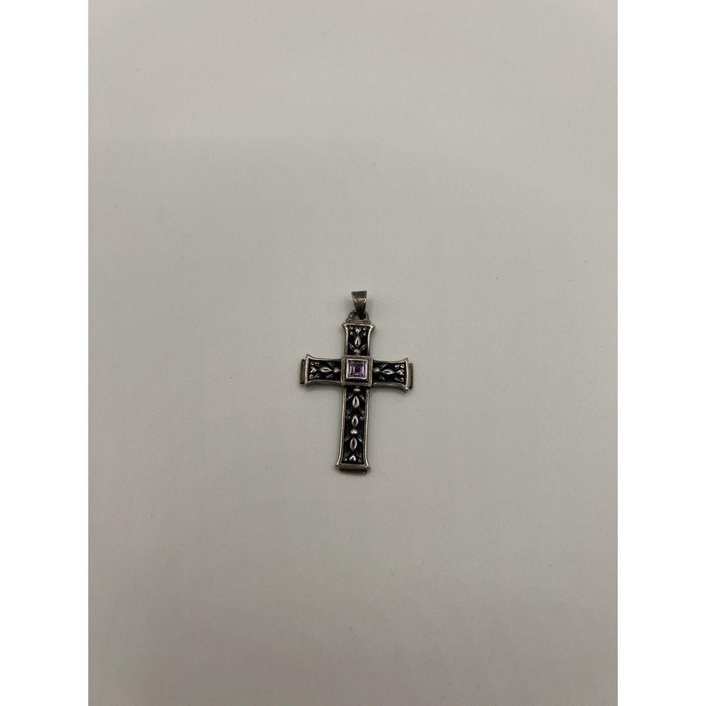 Sterling Silver 925 Gothic Cross Pendant Amethyst Style 7.61g